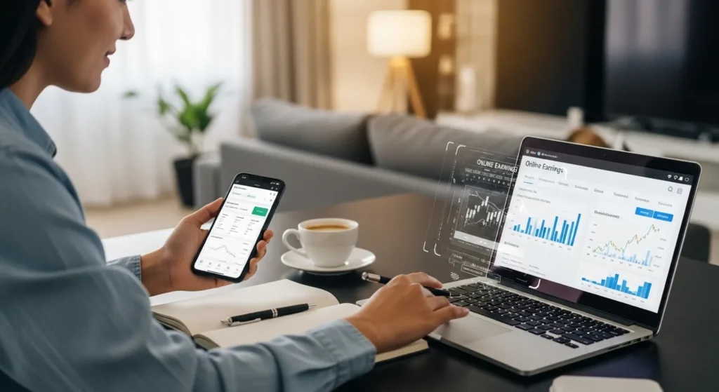 renda extra online trabalhando em casa no notebook